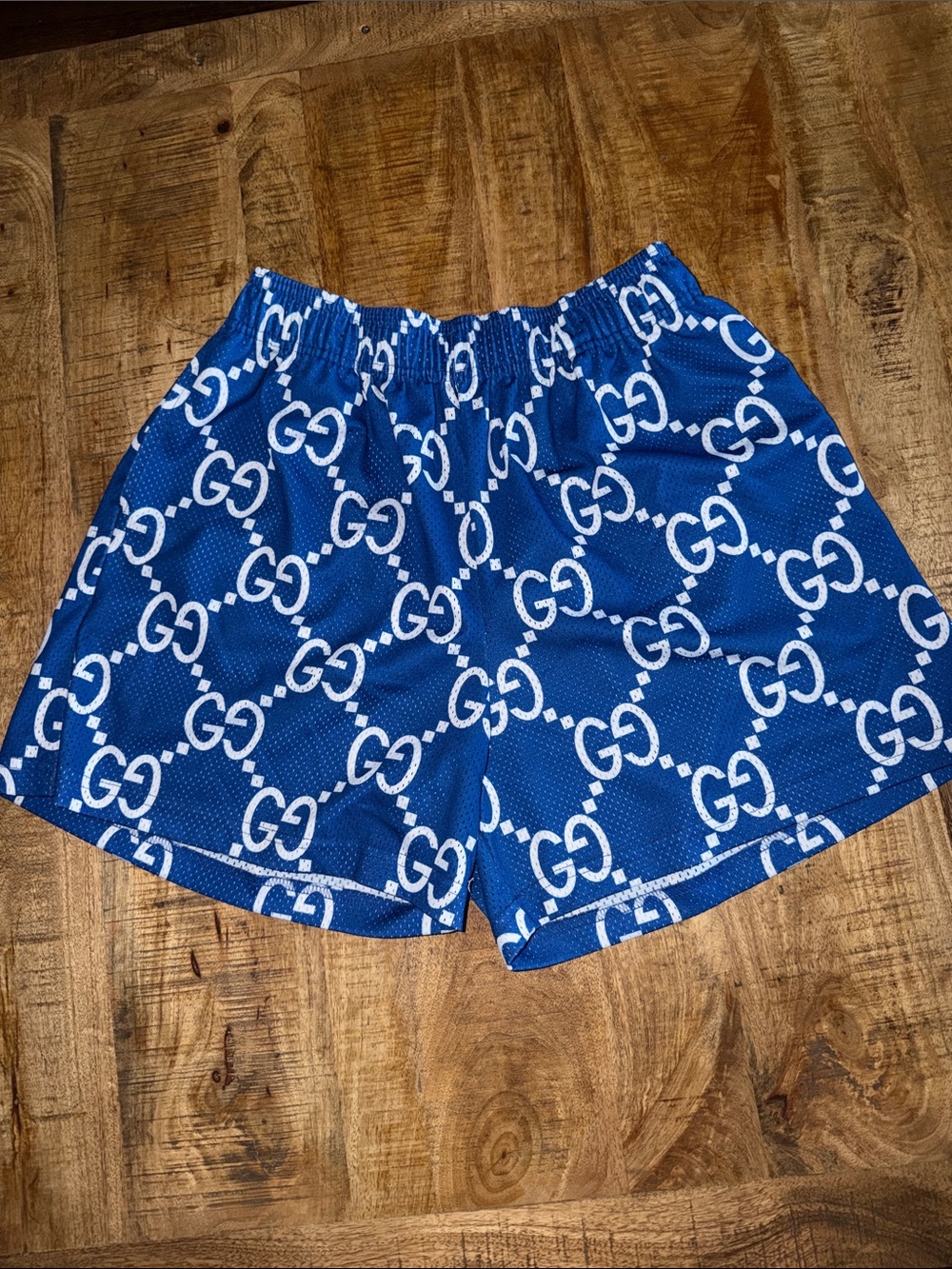Bravest Studios Blue Athletic Shorts with White GG Print